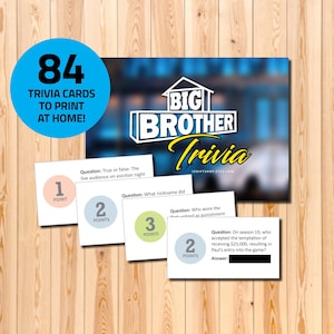 The Big Brother trivia card game, tv show, Big Brother gift, viewing party, printable game, instant download, Julie Chen