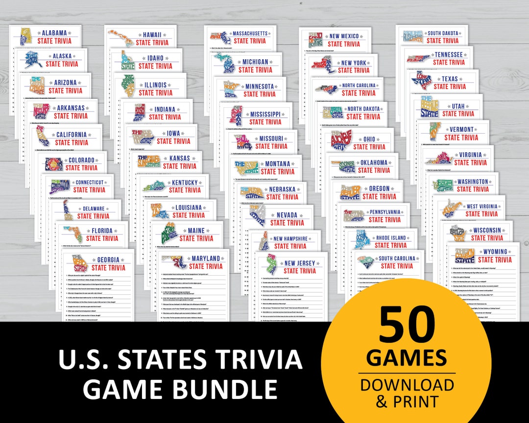 State Trivia Game Bundle, Printable, 50 U.S. States Instant Download ...