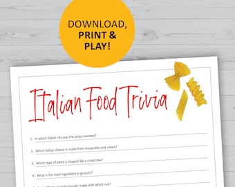 Italian food trivia game, cooking printable, instant download, dinner party questions