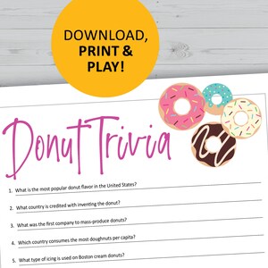 Donut Trivia Game, Printable, Instant Download, Doughnuts, Party Games ...