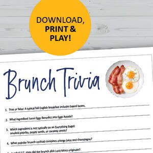 Brunch trivia game, breakfast questions, food printable, instant download