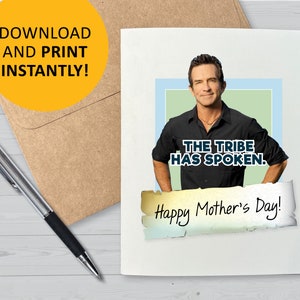 Tarjeta del Día de la Madre del programa de televisión Survivor, tarjetas de felicitación imprimibles, regalos de fans de Jeff Probst, The Tribe Has Spoken, descarga digital
