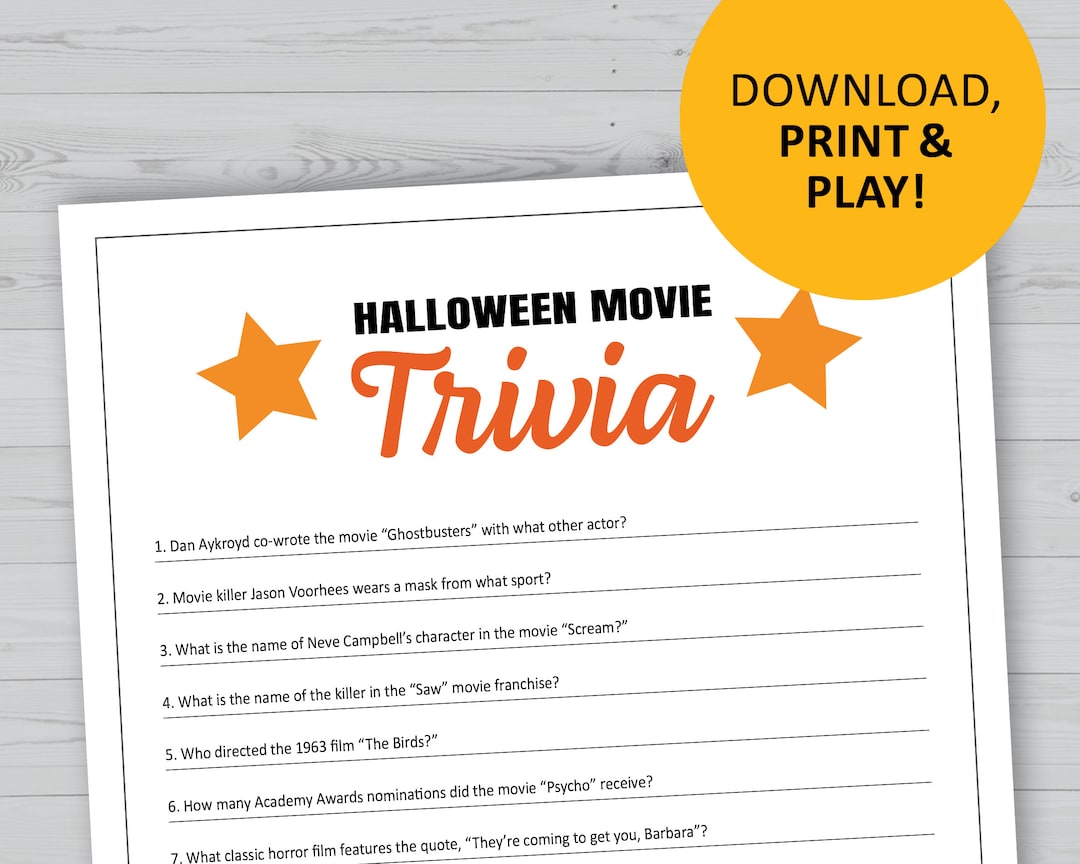 Halloween Movie Trivia Game Printable Instant Download