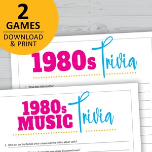 1980s trivia game bundle, 80s history, music, pop culture printable games, instant download