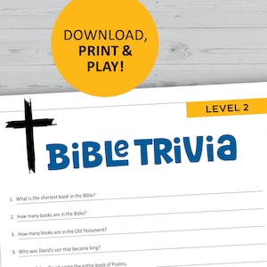 Bible trivia game, printable, medium questions, Christian faith instant download, church, youth group study tools