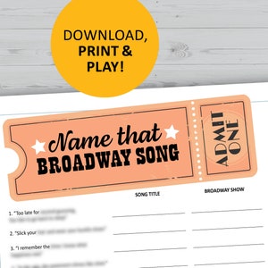 Broadway song game, printable, Name that Show Tune, musical theater games, instant download, fan gifts, lyrics, songs, musicals