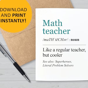 Carte de professeur de mathématiques, cartes amusantes d'étudiants, d'enfants, appréciation des enseignants, retour à l'école