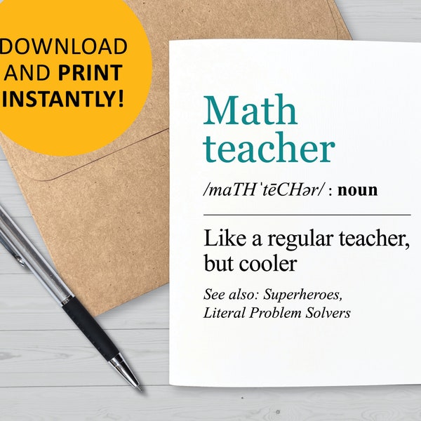 Math teacher card, funny cards from students, kids, teachers appreciation, back to school