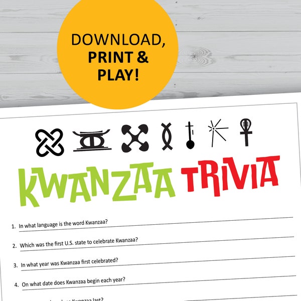 Kwanzaa trivia game, holiday printable, instant download, party games, questions quiz