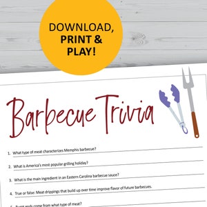 Barbecue trivia game, BBQ cooking printable, instant download, grill questions