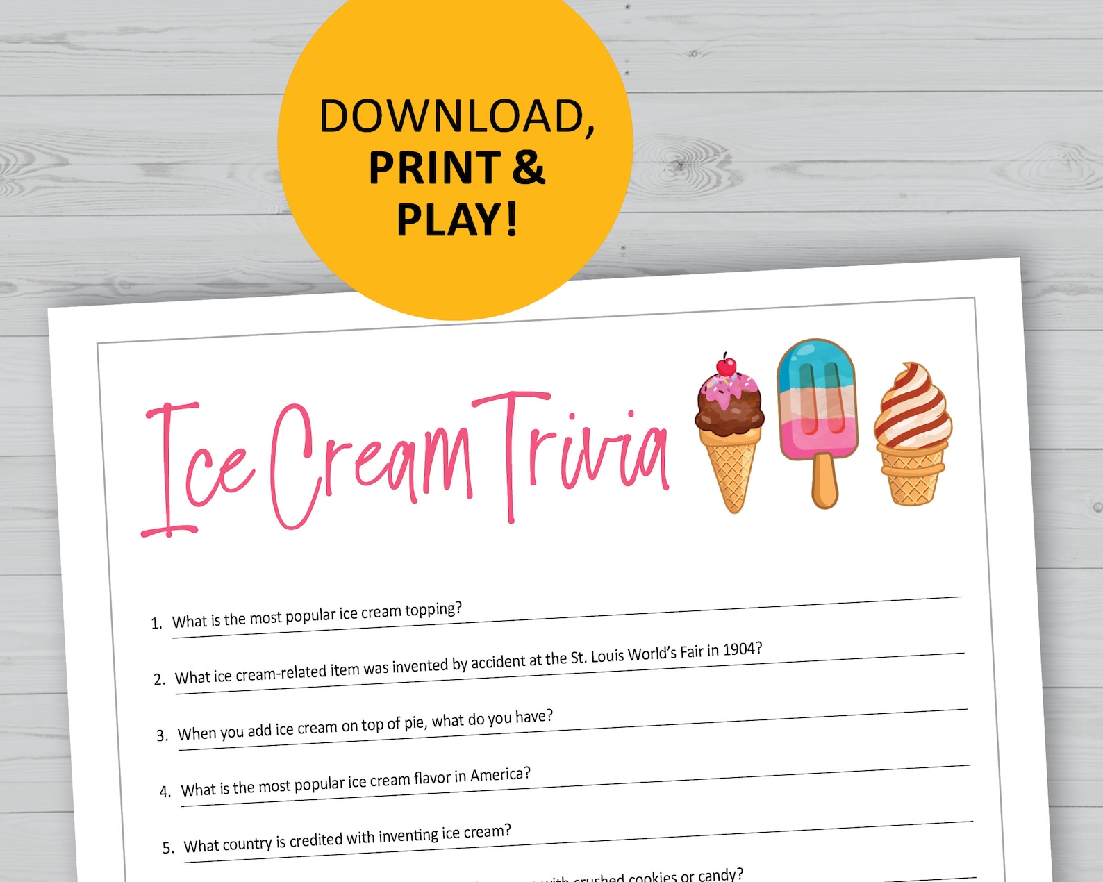 Ice Cream Trivia Game, Printable, Instant Download, Dessert Party Games ...