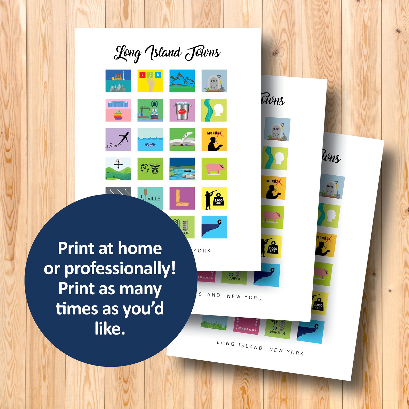 Long Island Town Names Rebus Puzzle Card Pictogram Puzzle Etsy Hong Kong