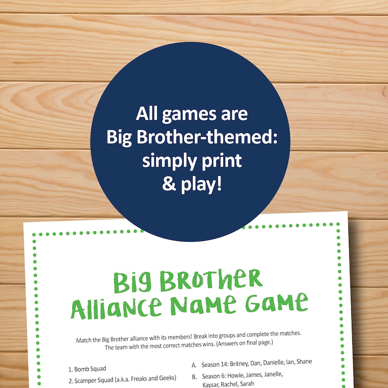 Big Brother Tv Show Party Games Big Brother CBS Party Kit Etsy