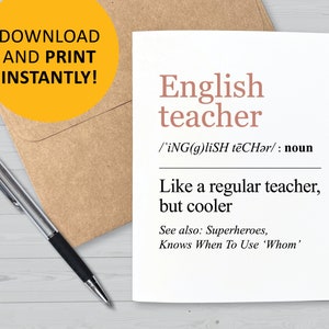 Engelse lerarenkaart, grappige kaarten van studenten, kinderen, waardering van leraren, terug naar school