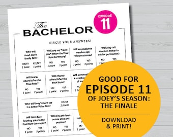 The Bachelor game, Joey Graziadei season episode 11, The Finale, printable weekly challenge, TV show instant download, watch party