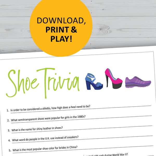 Shoe trivia game, fashion printable, instant download, party games, designer questions quiz