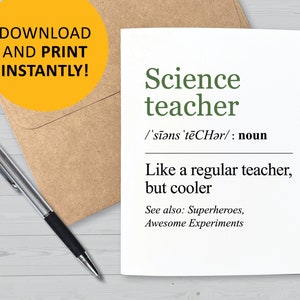 Carte de professeur de sciences, cartes amusantes d'étudiants, d'enfants, appréciation des enseignants, retour à l'école