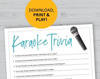 Gra karaoke, wydruk imprezowy, gry do pobrania natychmiast, quiz z pytaniami muzycznymi, śpiewanie