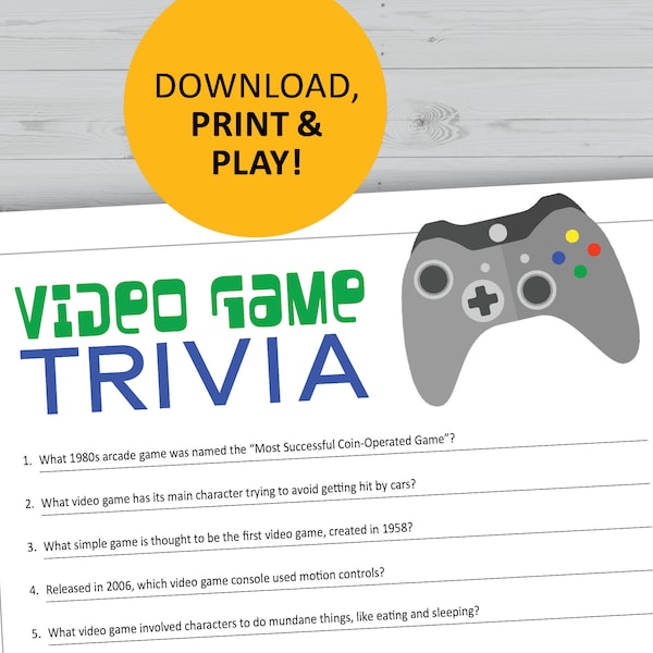 Video game trivia, gamers printable, instant download, party games, arcade night