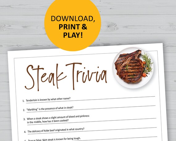 Steak Trivia Game, Food Printable, Meat Instant Download, Barbecue Party  Games, Grill (Instant Download) 