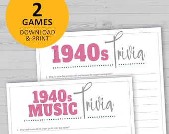 40er Jahre Quiz-Spiele Bundle, 40er Jahre Geschichte, Musik, Popkultur zum Ausdrucken, sofortiger Download