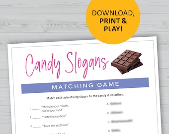 Candy slogan matching game, candy party printable, instant download