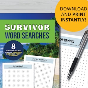 Survivor tv show game, word searches, watch party printable, instant digital download, Jeff Probst fan gifts, viewing parties