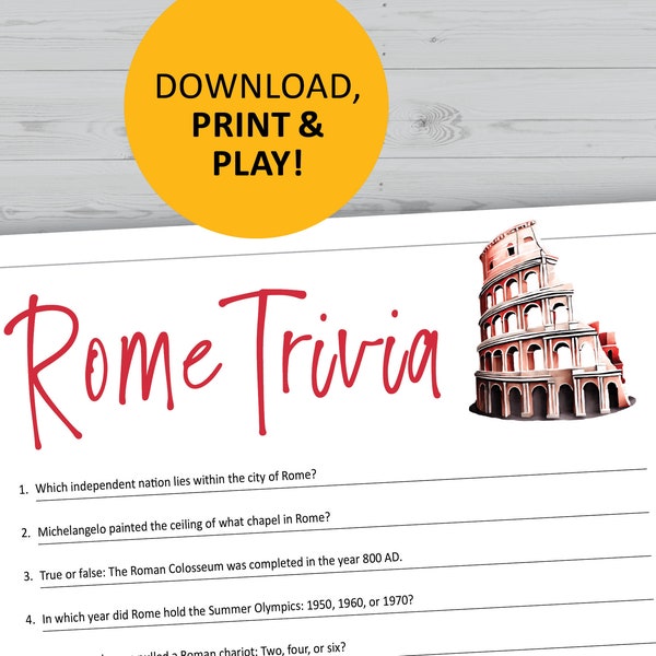 Rome trivia game printable, Italy history questions, instant download, Rome vacation travel games