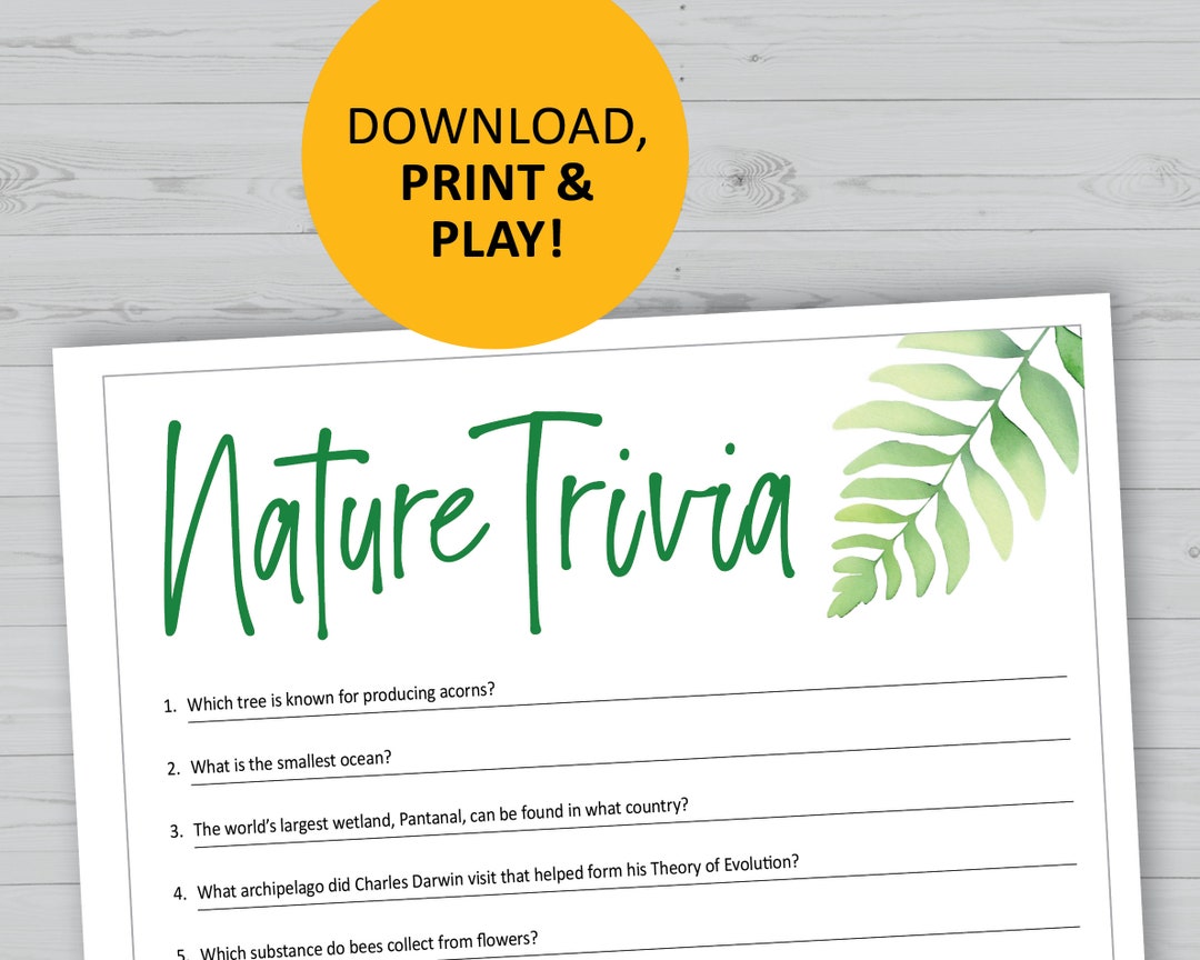 Nature Trivia Game, Printable, Instant Download, Party Games, Questions