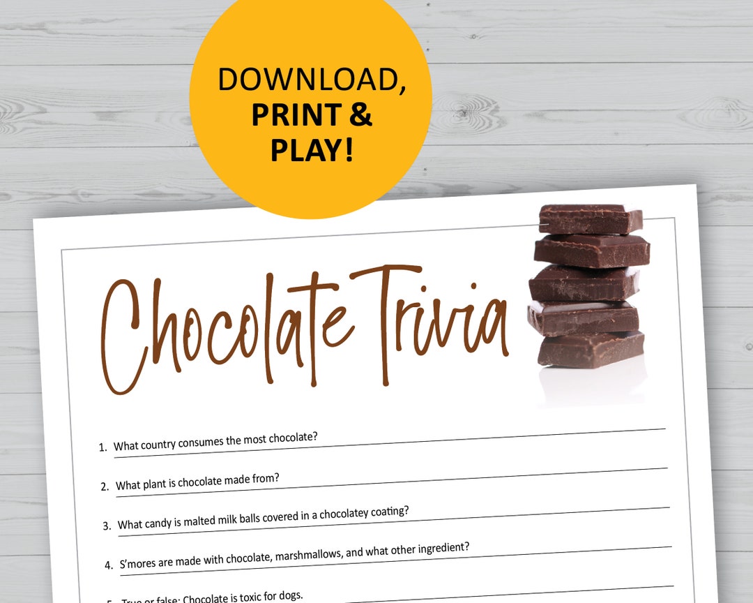 Chocolate Trivia Game, Candy Printable, Instant Download, Sweets Party