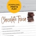 Chocolate Trivia Game, Candy Printable, Instant Download, Sweets Party ...