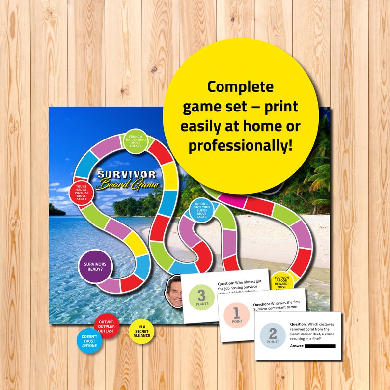 instant download Survivor viewing party Survivor trivia board game gift Survivor tv show gift The Survivor tv show game printable game