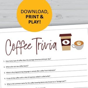 Coffee Trivia Game, Printable Games, Instant Download, Office Party ...