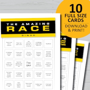 The Amazing Race bingo game, printable, TV show watch party, instant digital download, Phil Keoghan