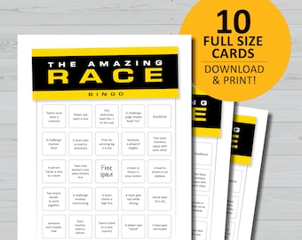 The Amazing Race bingo game, printable, TV show watch party, instant digital download, Phil Keoghan