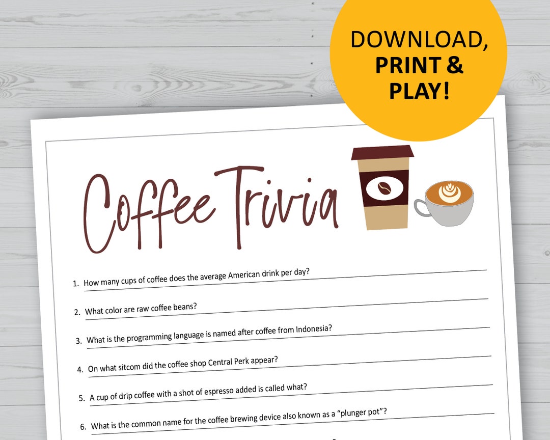Coffee Trivia Game Printable Games Instant Download Office - Etsy