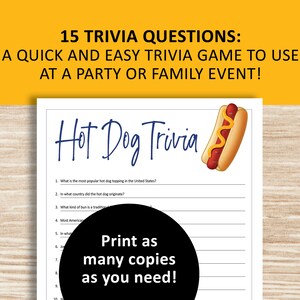 Hot Dog Riddle Hot Dog Trivia Game, Printable, Instant Download, Food Party Games ...