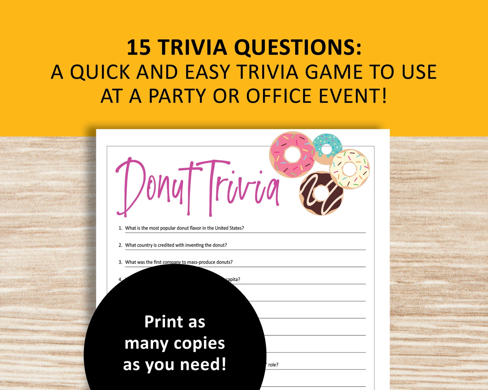 Donut trivia game printable instant download doughnuts party games