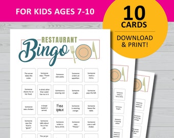 Kids table bingo game, restaurant activity, printable dinner games, kid activities, family night