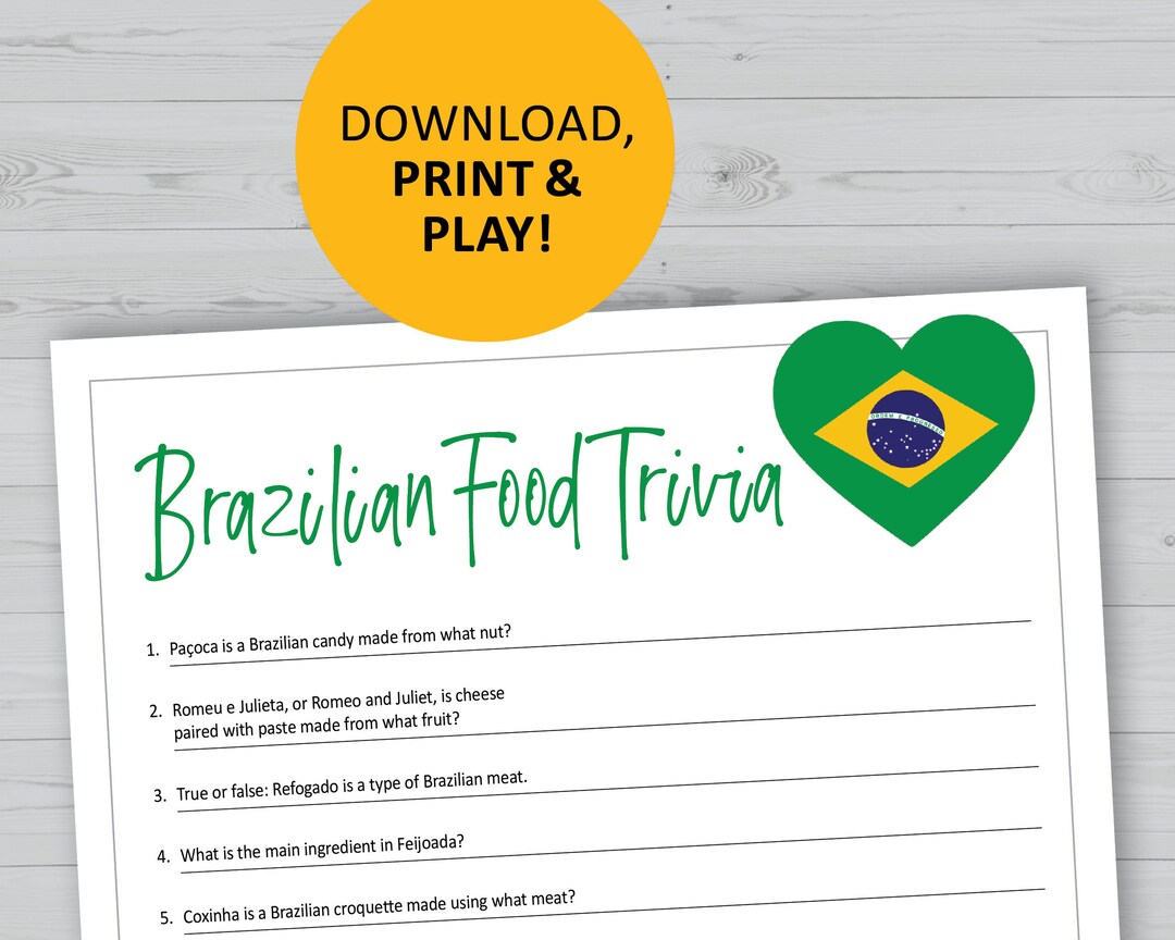 Brazilian Food Trivia Game, Brazil Cooking Printable, Instant Download, Dinner Party Questions ...