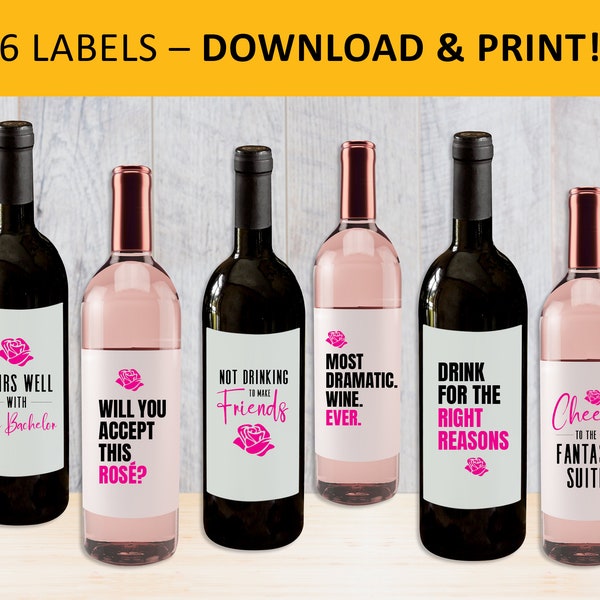 The Bachelor wine labels, printable digital download, Bachelor Nation tv show fan gifts