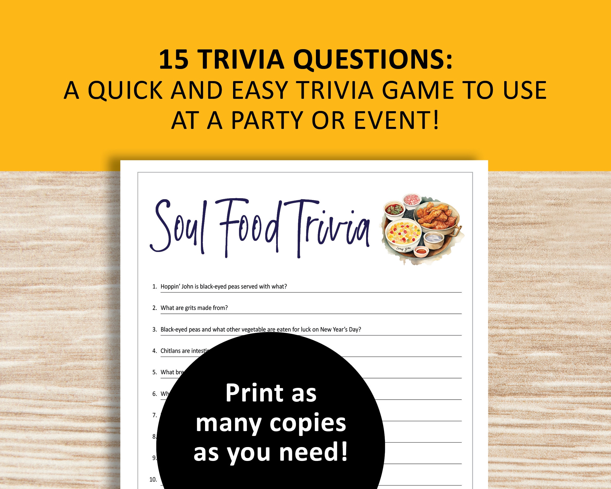 Southern Trivia Soul Food Trivia Game, Southern Cooking Printable, Instant Download ...