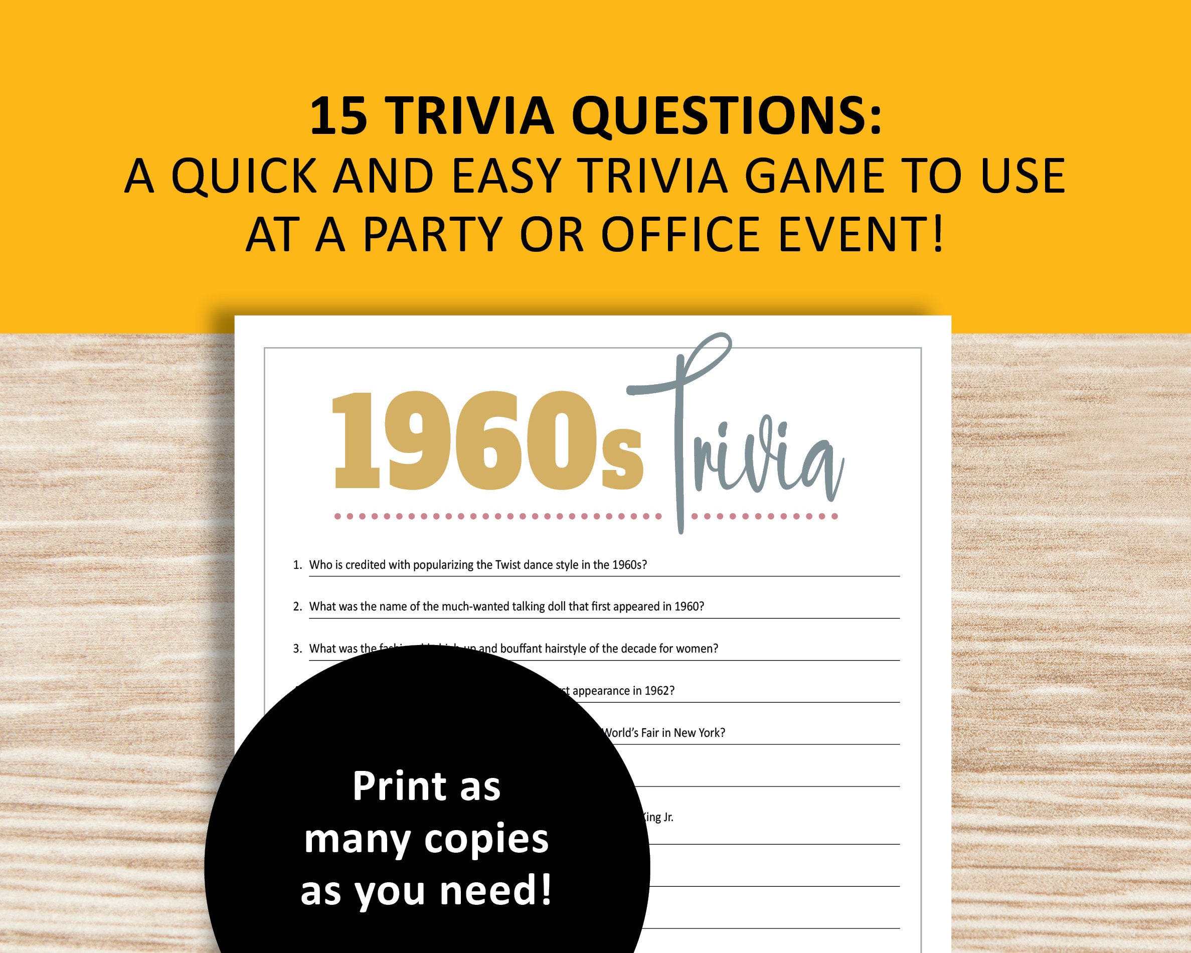 1960s Trivia Game, 60s History, Pop Culture Printable Games, Instant ...