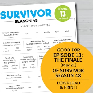 Survivor fantasy game, printable weekly challenge, season 48 episode 13 The Finale, TV show instant download, watch party