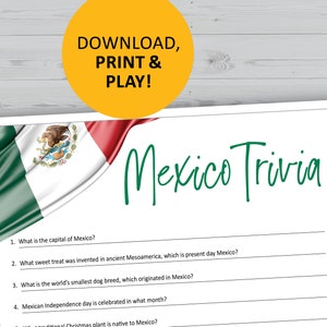 Juego de trivia sobre México, preguntas de historia mexicana para imprimir, descarga instantánea, cena, cultura pop