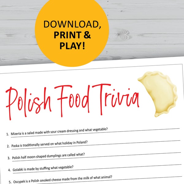 Polish food trivia game, Poland cooking printable, instant download, dinner party questions