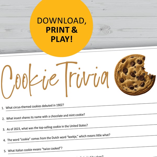 Cookie trivia game, printable, instant download, cookies, party games, questions quiz