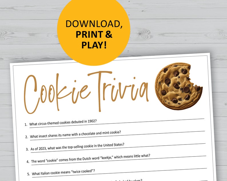 Cookie Trivia Game, Printable, Instant Download, Cookies, Party Games
