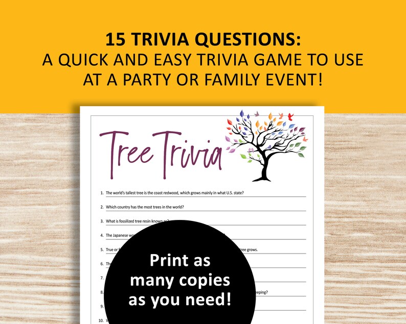 Tree Trivia Game, Nature Printable, Instant Download, Party Games, Questions Quiz Etsy