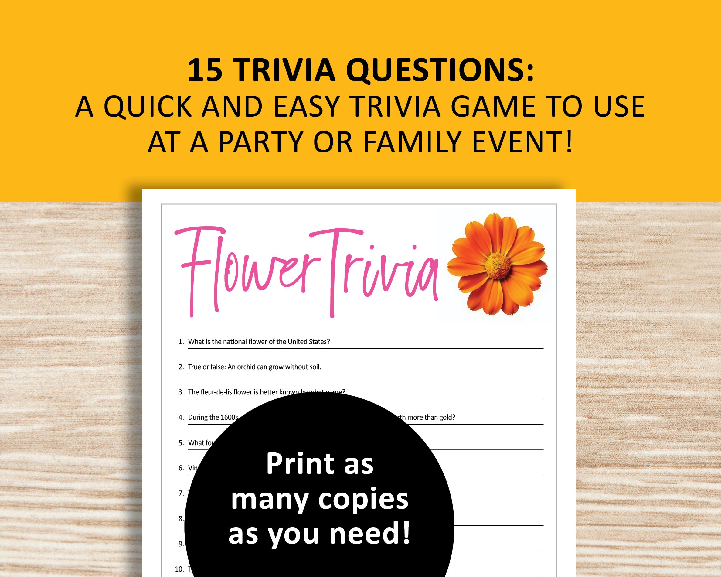 Flower Trivia Game, Nature Printable, Instant Download, Party Games